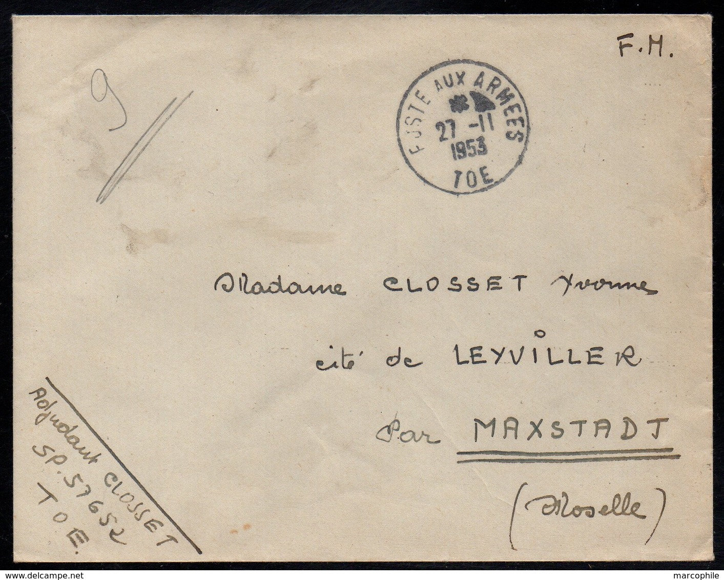 POSTE AUX ARMEES - TOE - INDOCHINE / 1953 SP57652 LETTRE POUR MAXSTADT - MOSELLE (ref 2334) - Guerre D'Indochine / Viêt-Nam