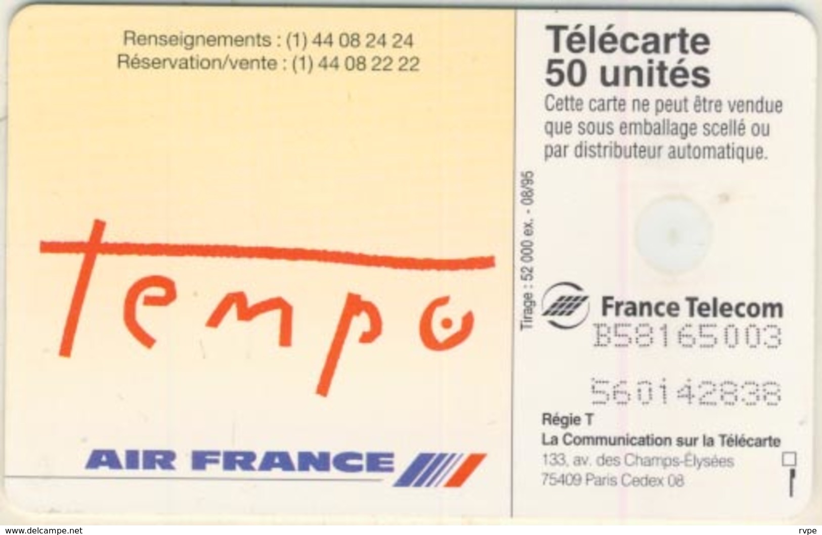 Télécarte  50 Unités  AIR FRANCE - 1995