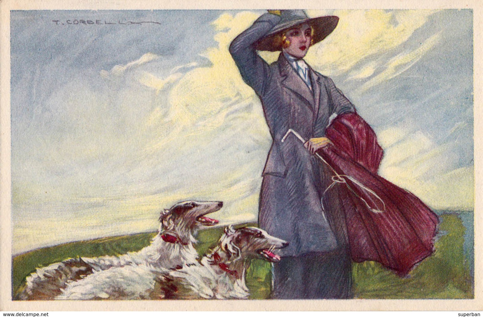 ART DÉCO : JEUNE FEMME Et CHIEN / LADY & DOG - ARTIST SIGNED / ILLUSTRATION : T. CORBELLA (aa888) - Corbella, T.