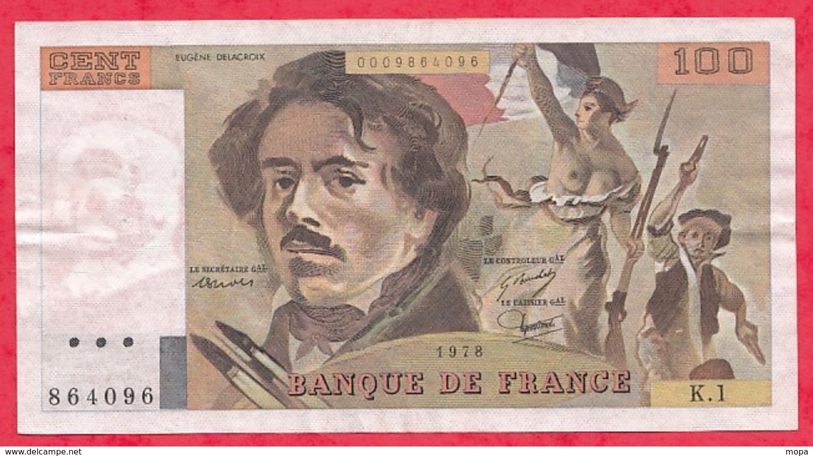 100 Francs "Delacroix" 1978 ----VF/SUP---Série K1--NON HACHURE PEU COMMUN ALPH.1 - 100 F 1978-1995 ''Delacroix''