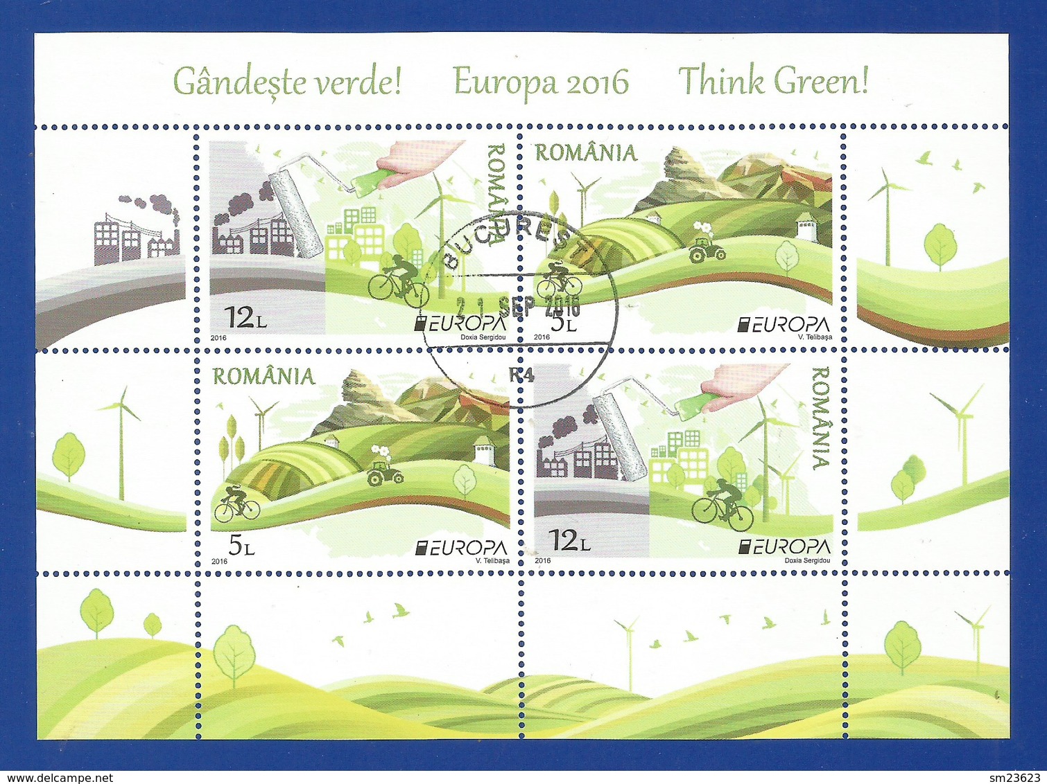 Romania / Rumänien 2016  Mi.Nr. 7067 / 68 Block 666 II , EUROPA CEPT - Think Green - Gestempelt / Used / (o) - 2016