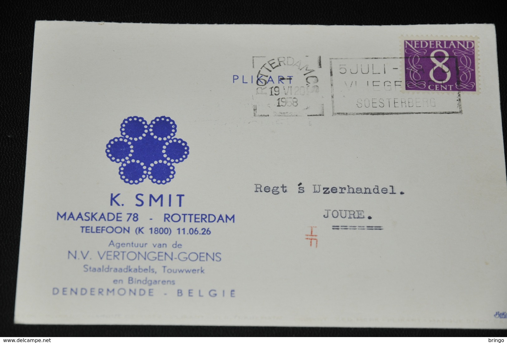 8    BEDRIJFSKAART   K. SMIT, ROTTERDAM / DENDERMONDE - 1958 - Andere & Zonder Classificatie