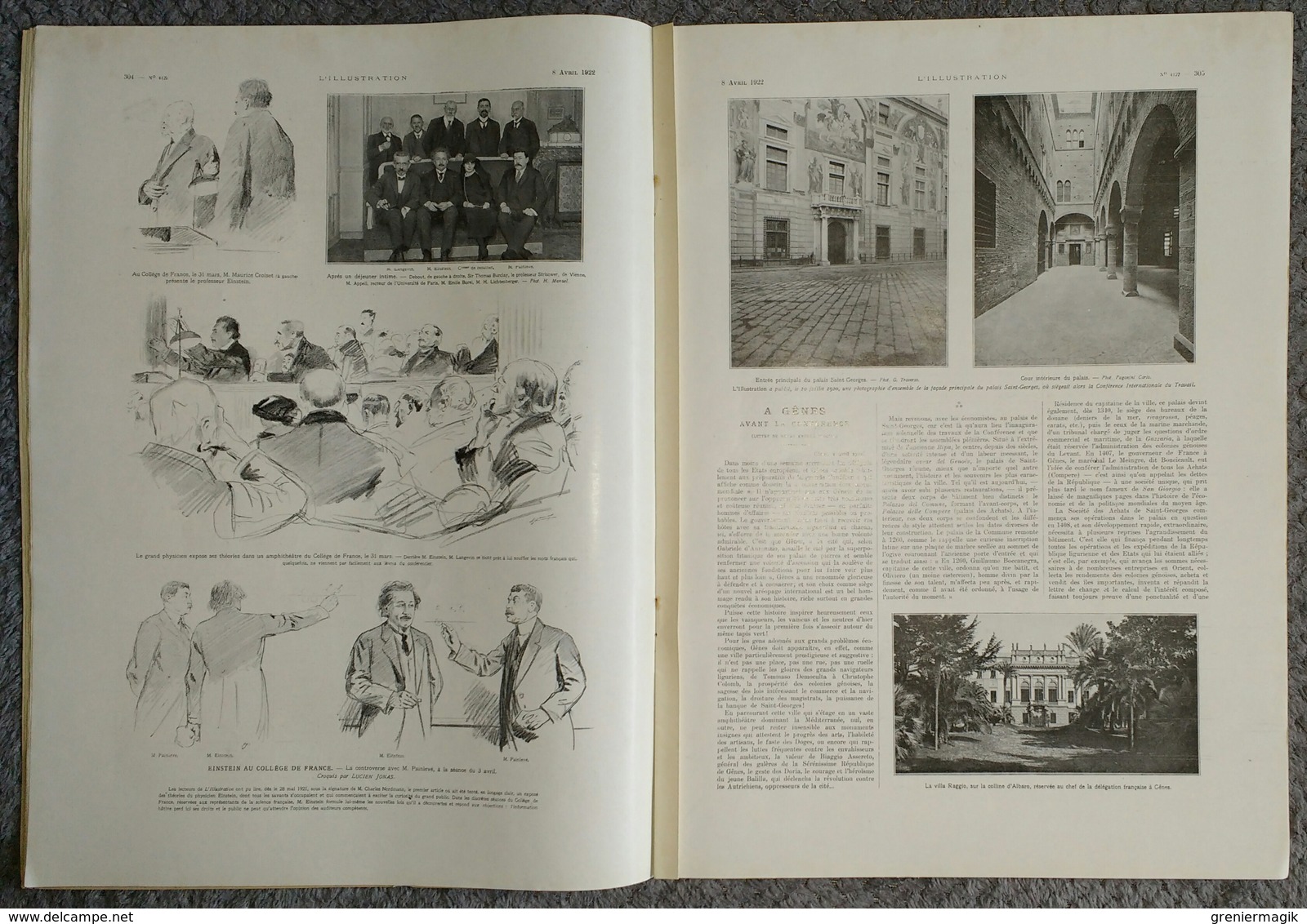 L'Illustration 4127 8 avril 1922 Einstein au collège de France/Toulouse Lautrec/Majorelle au Maroc/Auguste Brouet/Gènes