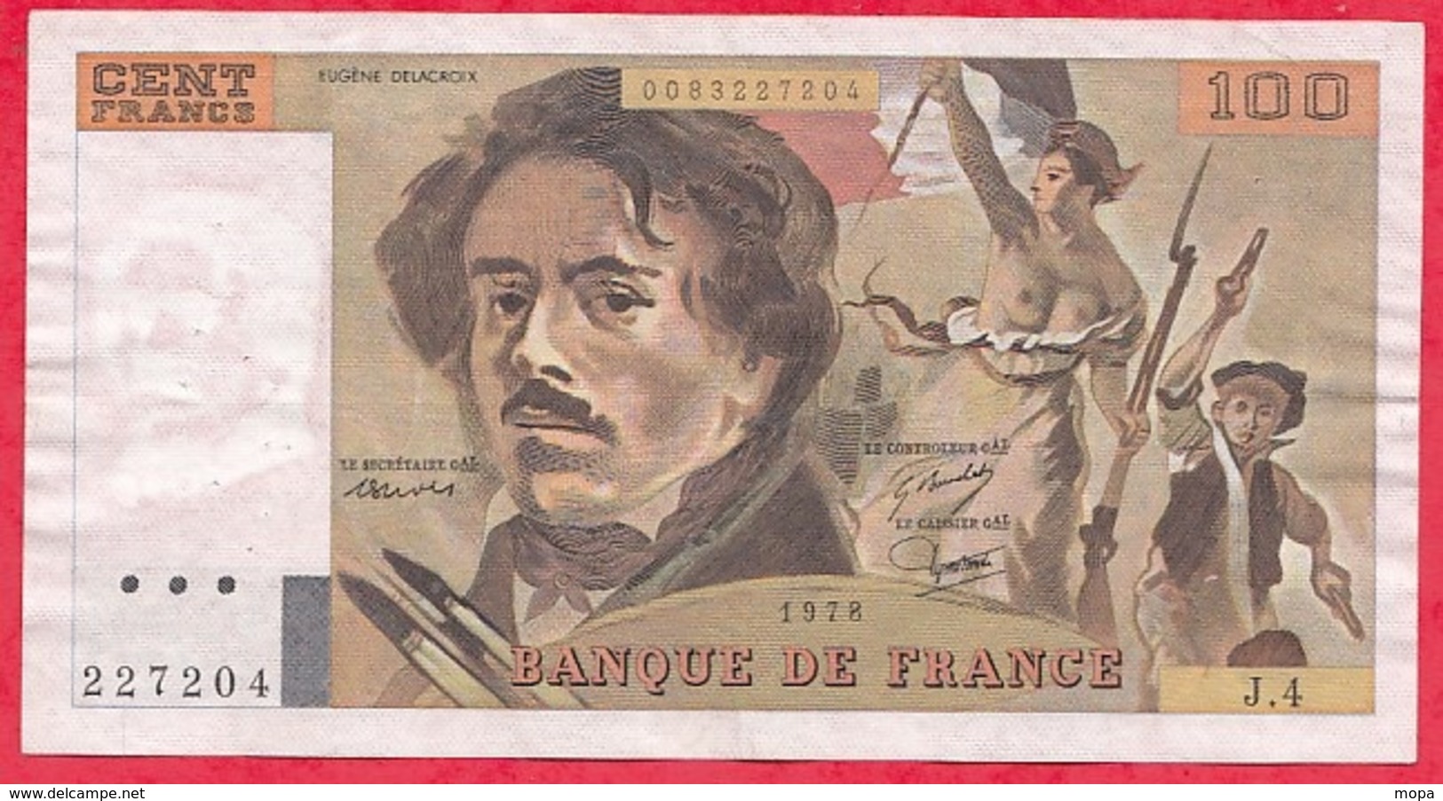 100 Francs "Delacroix" 1978 ----VF/SUP ---Série J.4- HACHURE  ALPH.4 - 100 F 1978-1995 ''Delacroix''