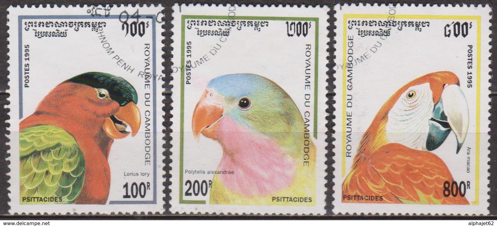 Faune, Oiseaux - CAMBODGE - Perroquets, Psittacidés - N° 1263-1264-1266 - 1995 - Cambodge