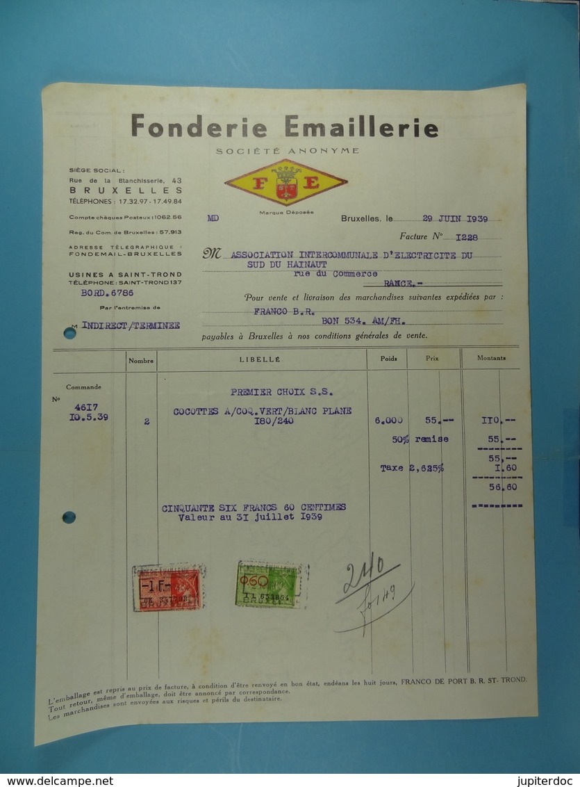 Fonderie Emaillerie Société Anonyme FE Bruxelles /24/ - Andere & Zonder Classificatie