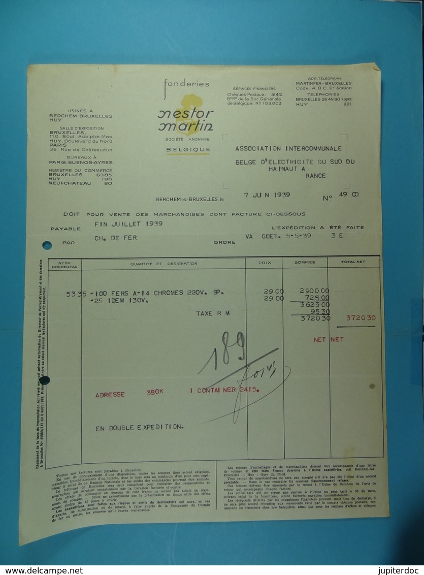 Fonderies Nestor Martin Sociéte Anonyme Bruxelles /25/ - Otros & Sin Clasificación