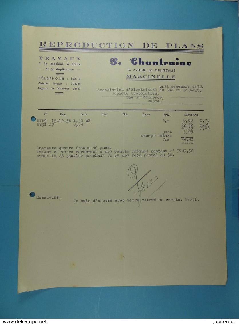 Reproduction De Plans P.Chantraine Marcinelle /26/ - Imprimerie & Papeterie