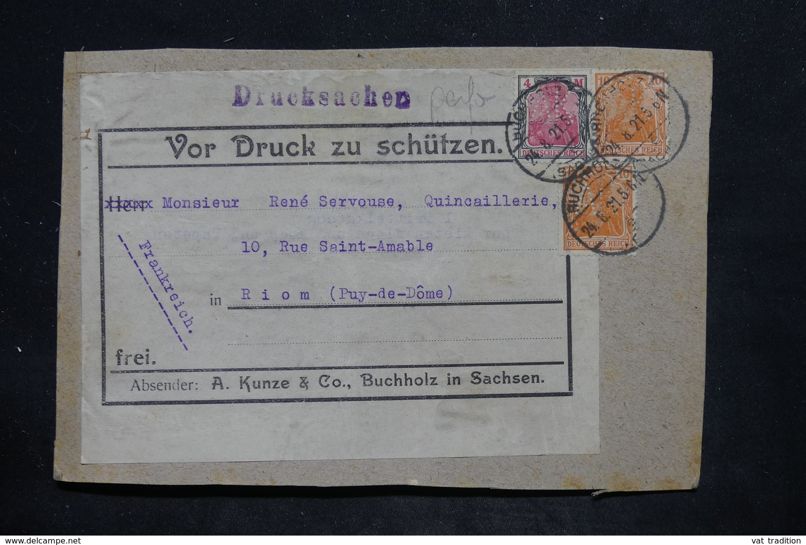 ALLEMAGNE - Type Germania Perforés AK Sur étiquette De Colis Commerciale De Buchholz En 1921 - L 25710 - Lettres & Documents