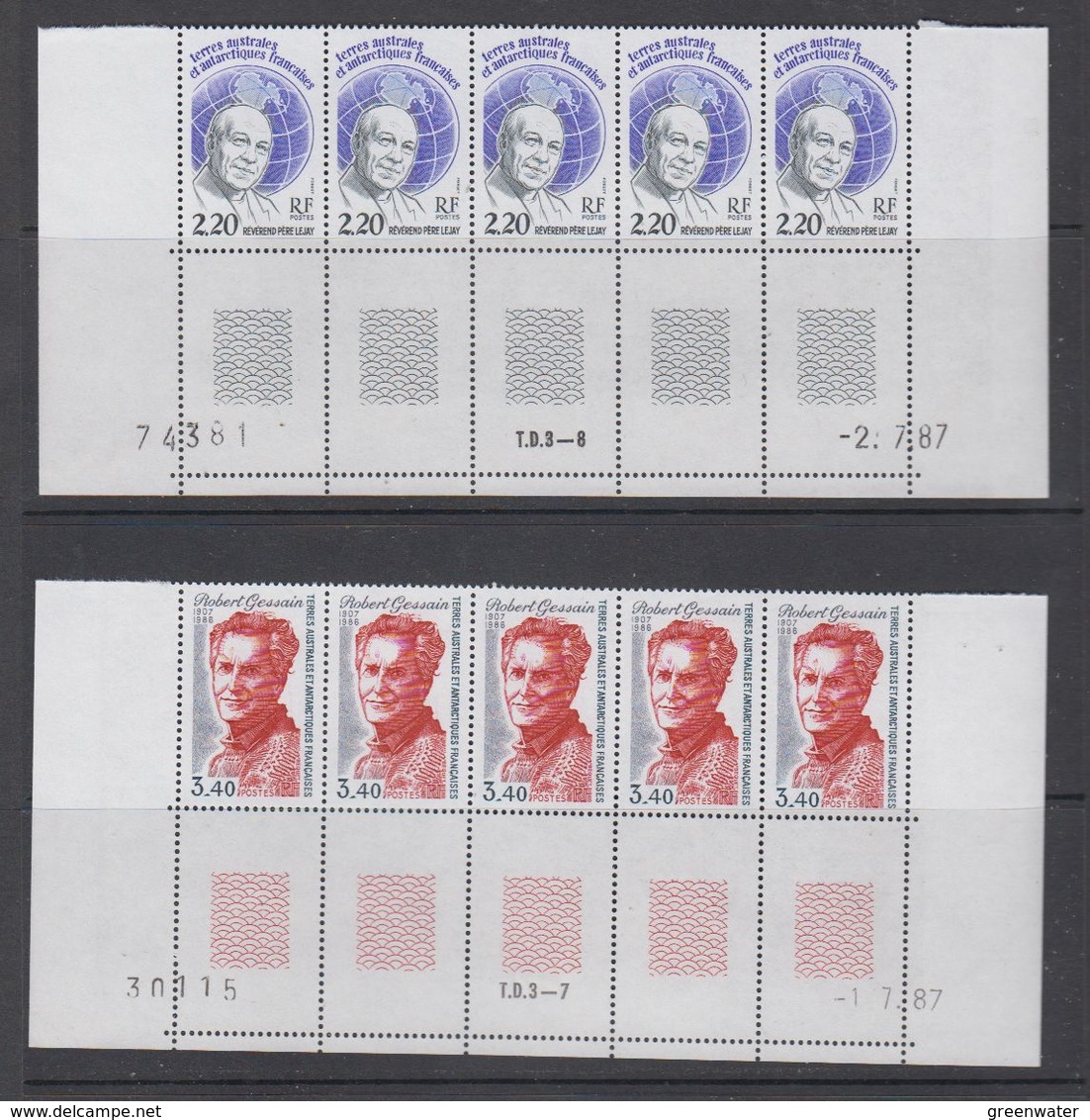TAAF 1988 Lejay / Gessain 2v Strip Of 5 (printing Date) ** Mnh (TA221) - Unused Stamps