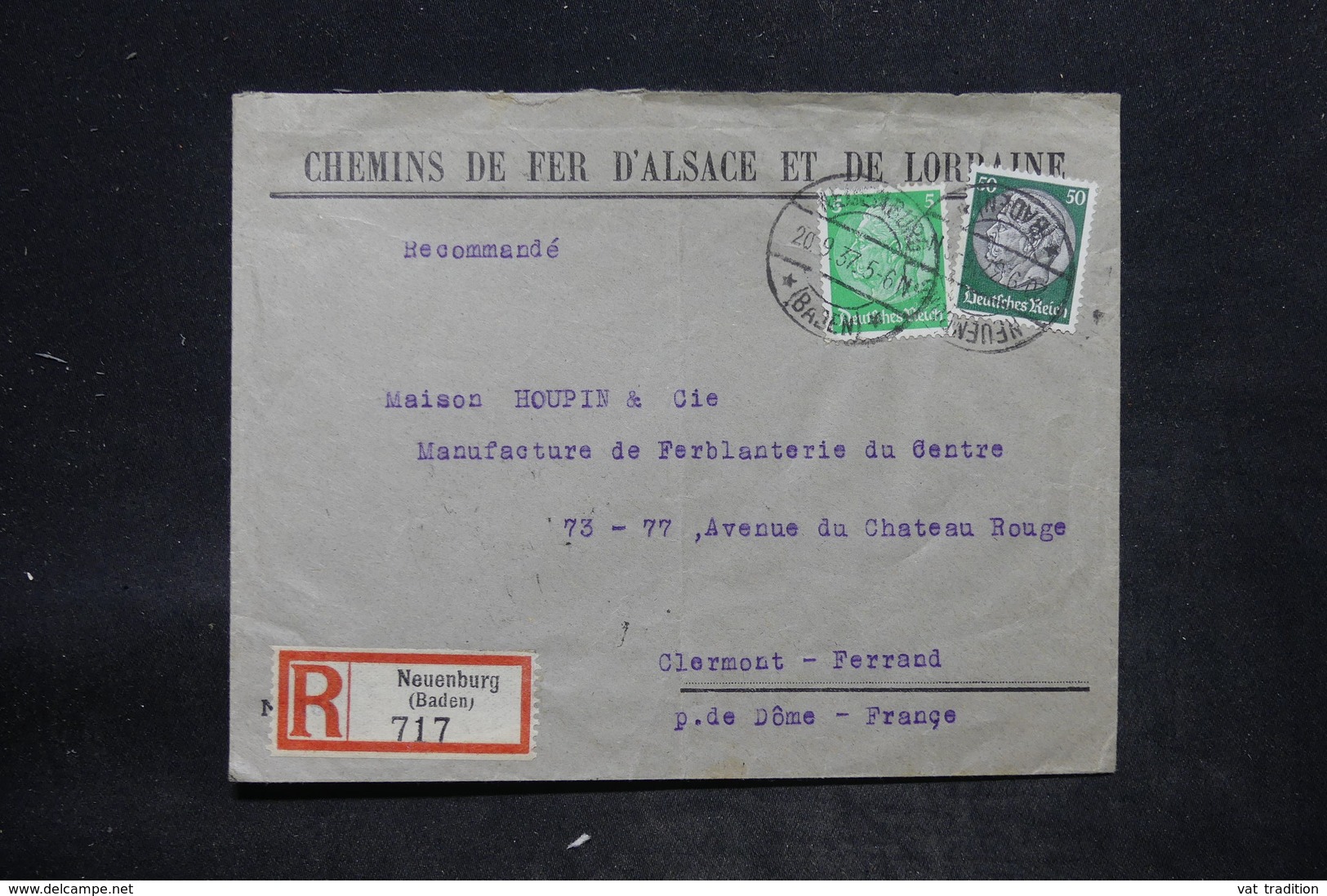 ALLEMAGNE - Enveloppe Commerciale En Recommandé De Neuenburg Pour La France En 1937, Affranchissement Plaisant - L 25718 - Lettres & Documents