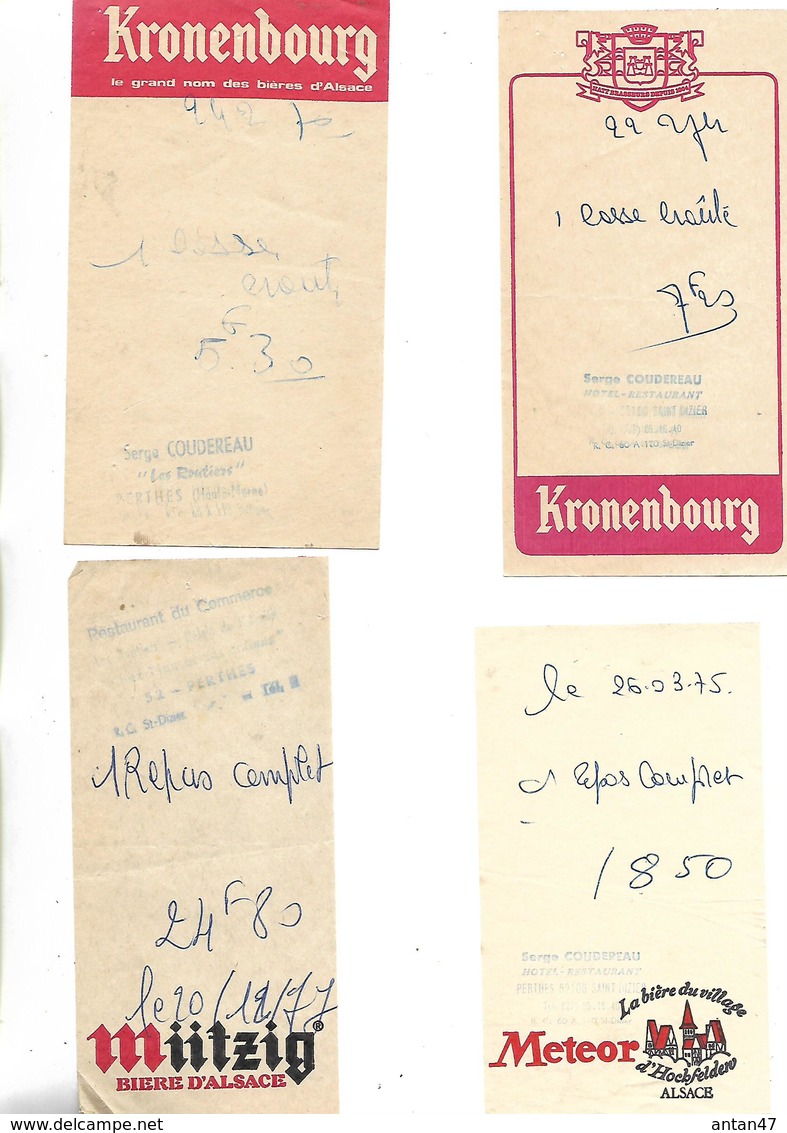 8 Facturettes / 52 PERTHES / Hôtel Du Commerce Chez MAX / Pub Bière STELLA KANTERBRAU KRONENBOURG MUTZIG METEOR - Invoices