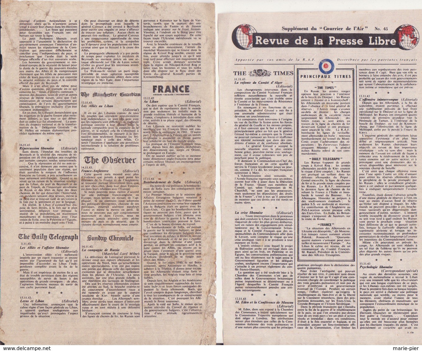 Supplément Du Courrier Le L'air. Revue Dela Presse Libre - Documents Historiques