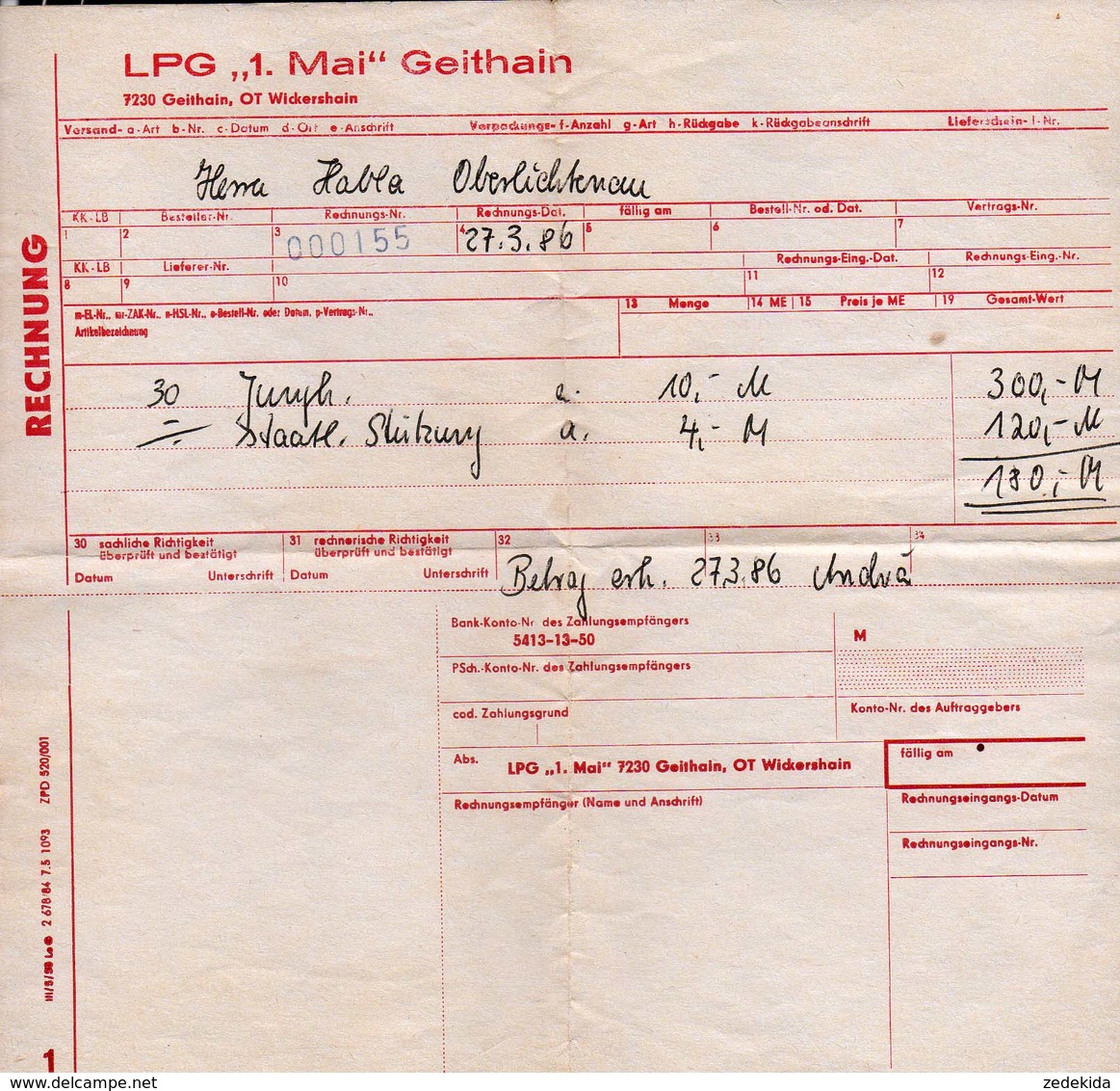 C3771 - Geithain - LPG 1. Mai - Rechnung - Agriculture