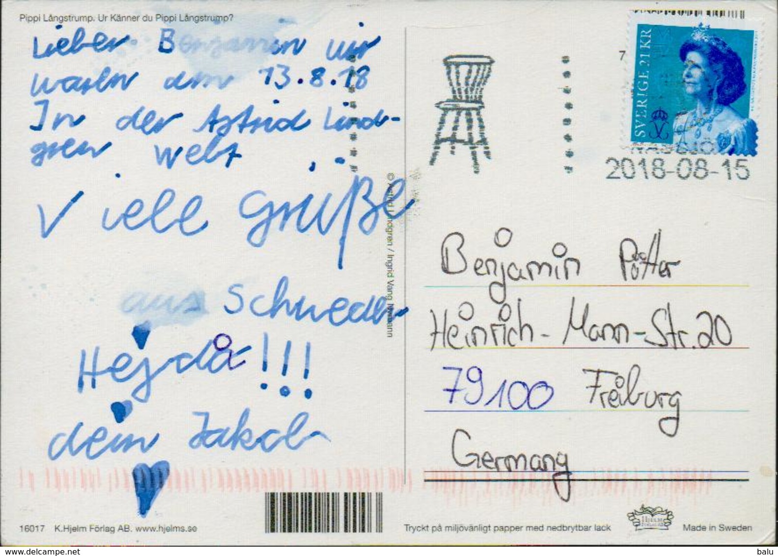 Karte Schweden Pippi Langstrumpf, Langstrump. Ur Känner, 2 Scans, 14,8 X 10,4 Cm, Postalisch Gelaufen S Nach Deutschland - Berühmt Frauen