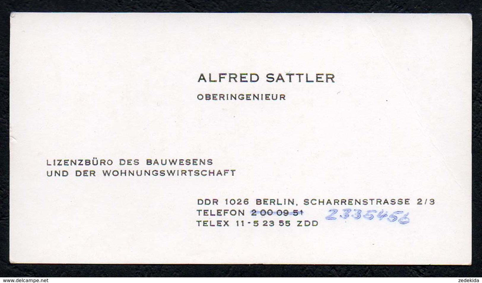 C3777 - Berlin - Alfred Sattler - Ingenieur Bauwesen - DDR - Visitenkarten