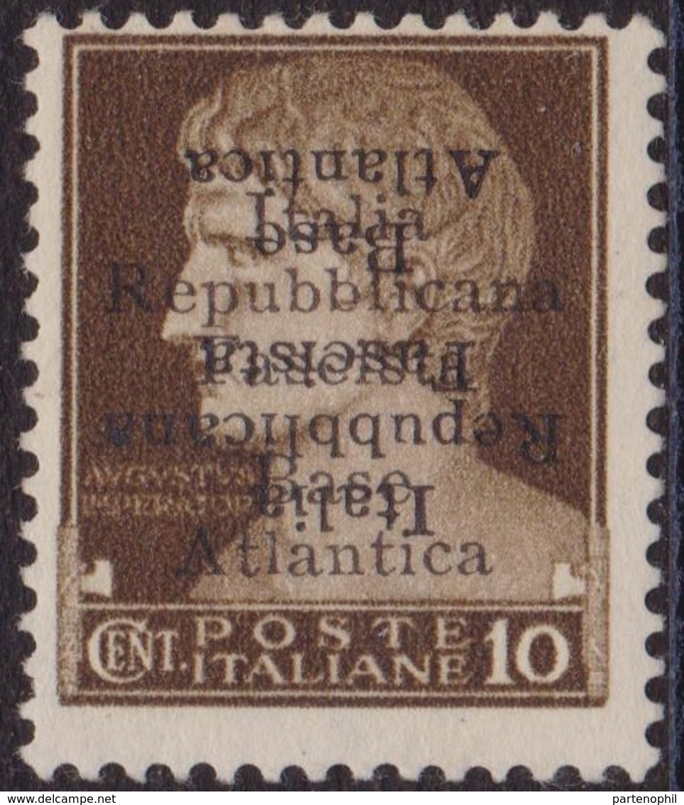 375 * Base Atlantica 1943 – 10 C. Bruno Con Doppia Soprastampa Di Cui Una Capovolta. N. 6c. Firma A. Diena. MH - Emissions Locales/autonomes