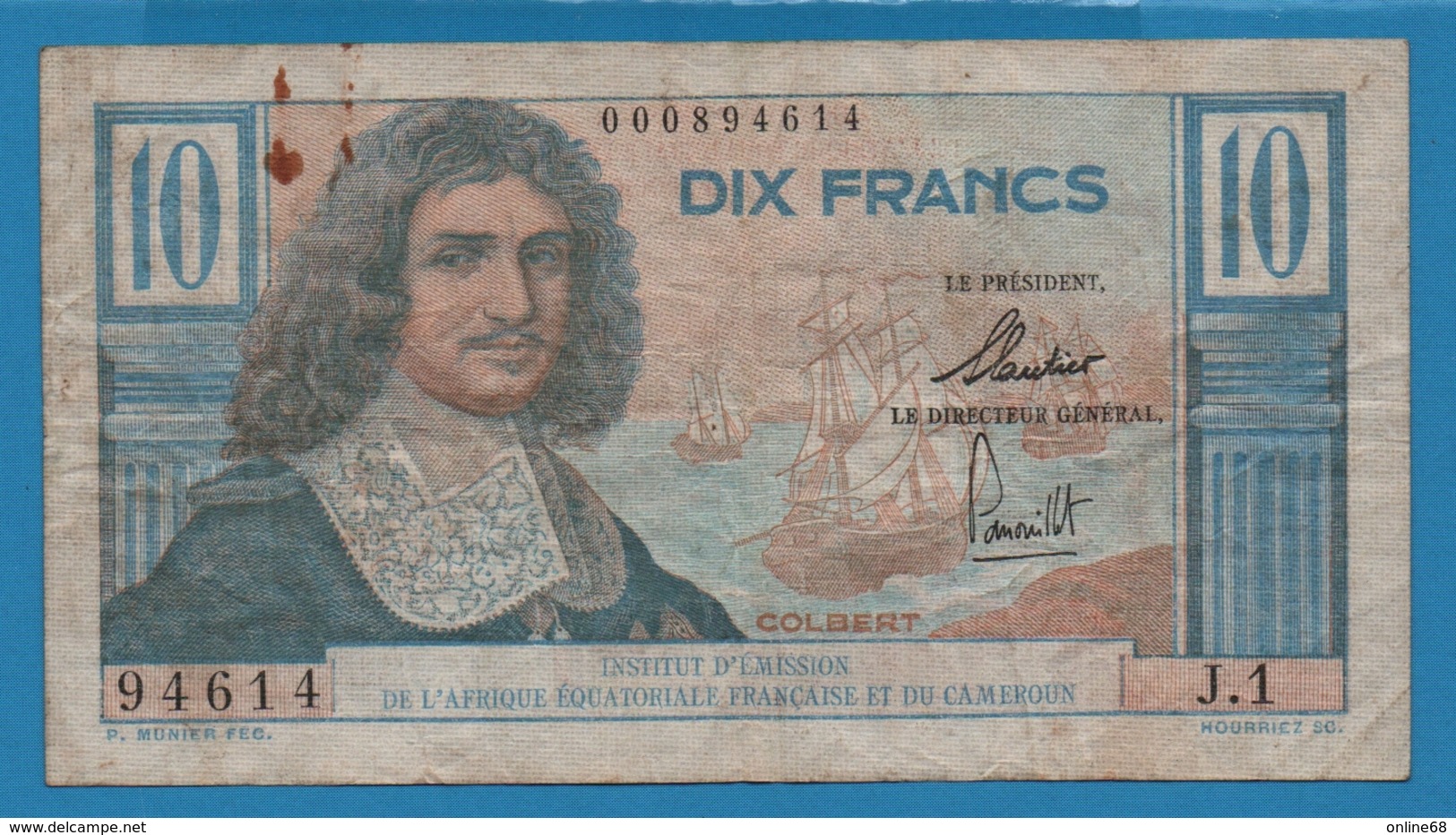 AFRIQUE ÉQU. FRANÇAISE ET CAMEROUN 	10 Francs	ND (1957)	Serie J.1 94614  P# 29 Jean-Baptiste Colbert - Cameroon