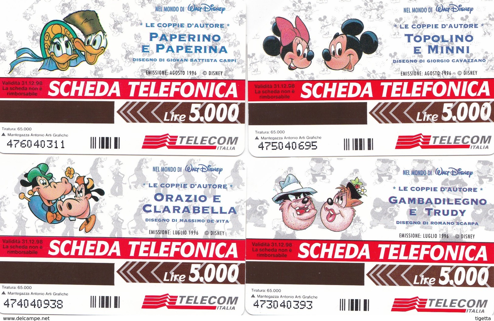 SCHEDA TELEFONICA  WALT DISNEY LE COPPIE D' AUTORE  SCADENZA 31/12/1998 USATA - Pubbliche Speciali O Commemorative