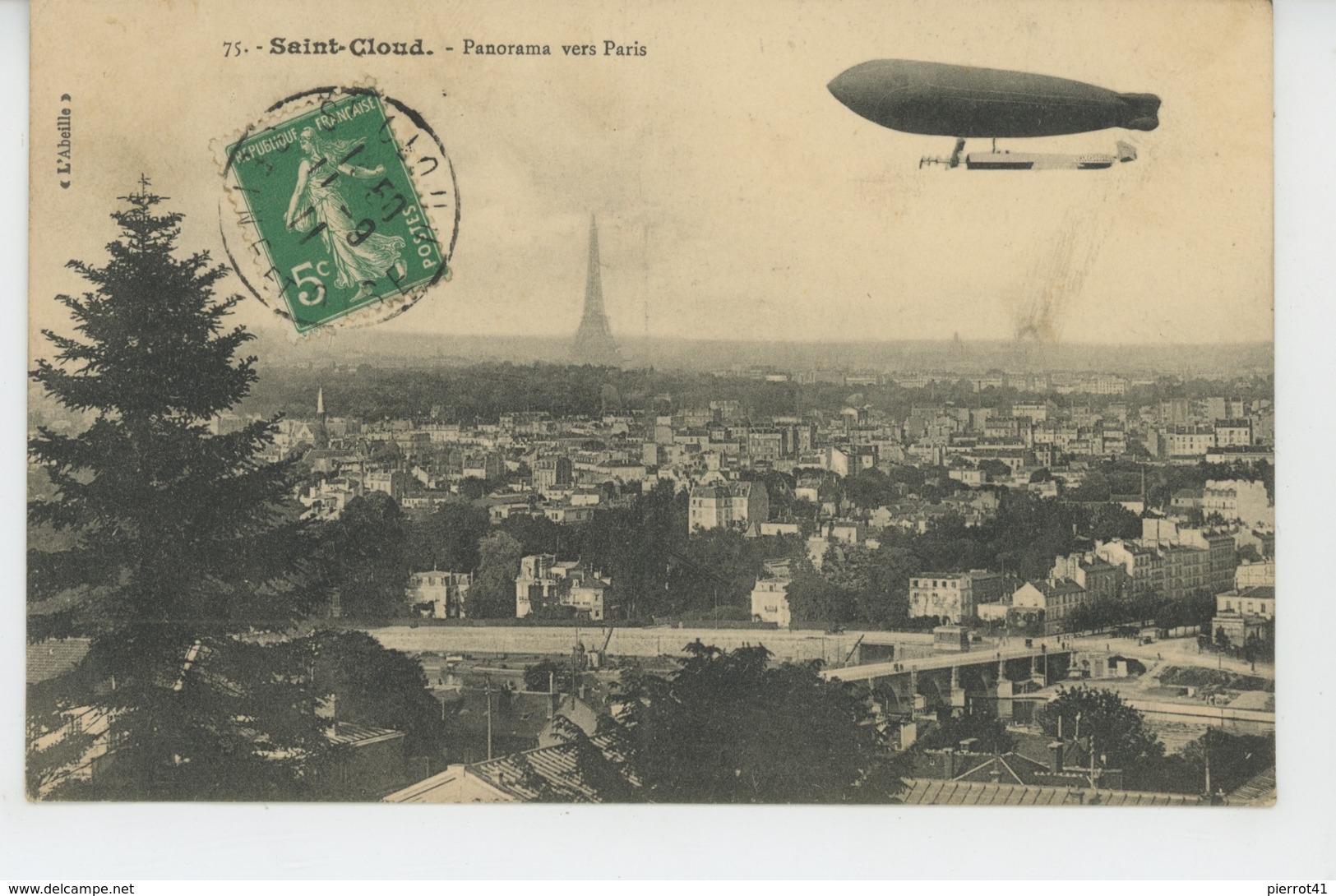 AVIATION - DIRIGEABLES - SAINT CLOUD - Panorama Vers Paris ( Survolé Par Un Dirigeable ) - Dirigeables