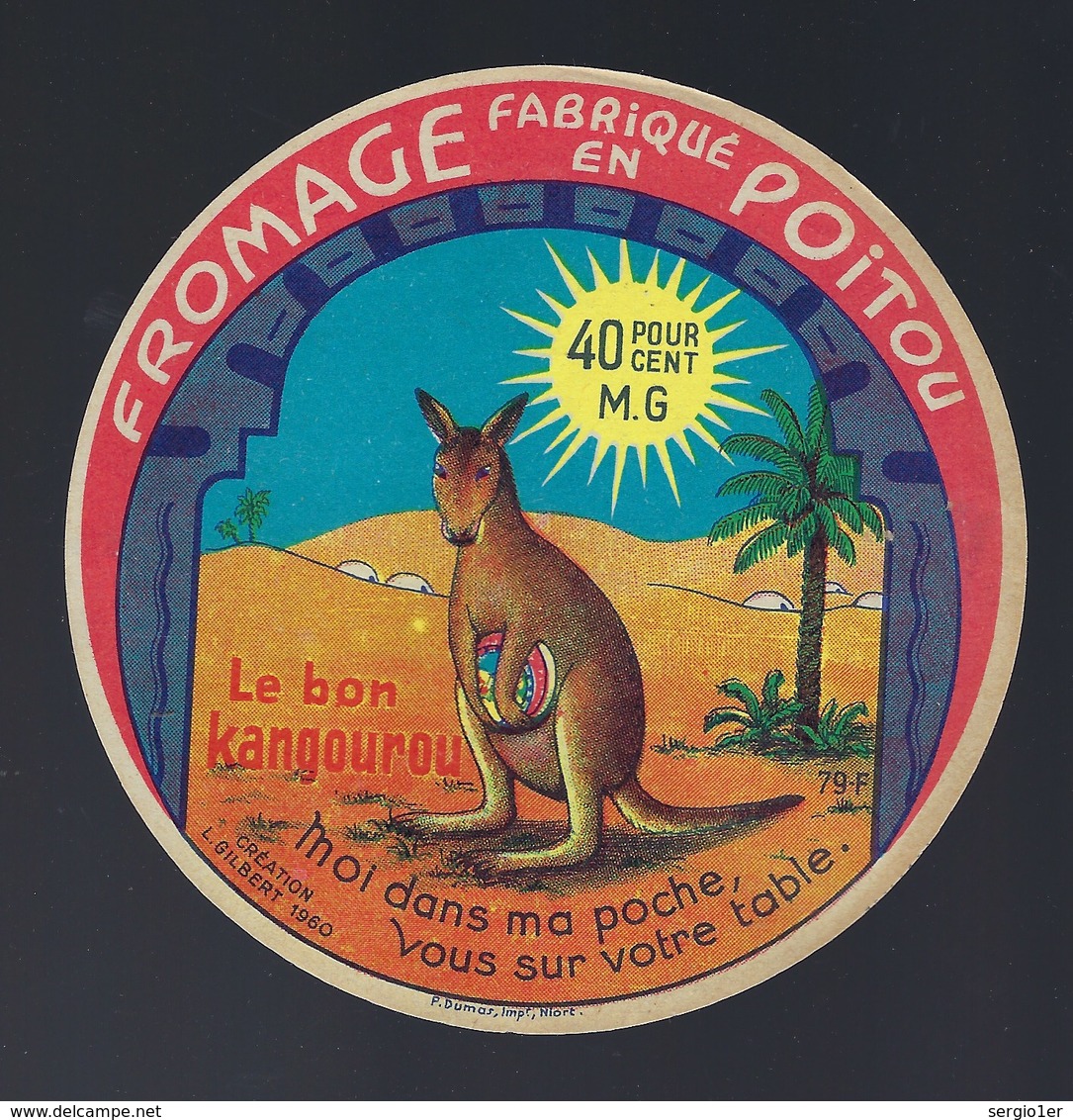 Ancienne étiquette Fromage Le Bon Kangourou 40%mg Fabriqué En Poitou 79F - Fromage