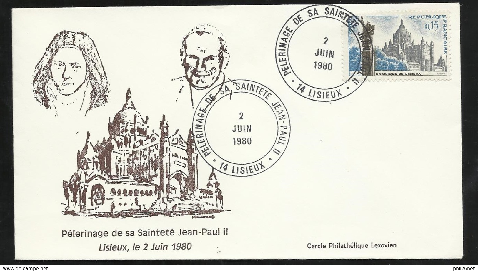 Lettre Illustrée  N°1268 Basilique De Lisieux Visite De Sa Sainteté Jean Paul II  à Lisieux Le 02 Juin 1980   Sol  ! ! ! - Papes