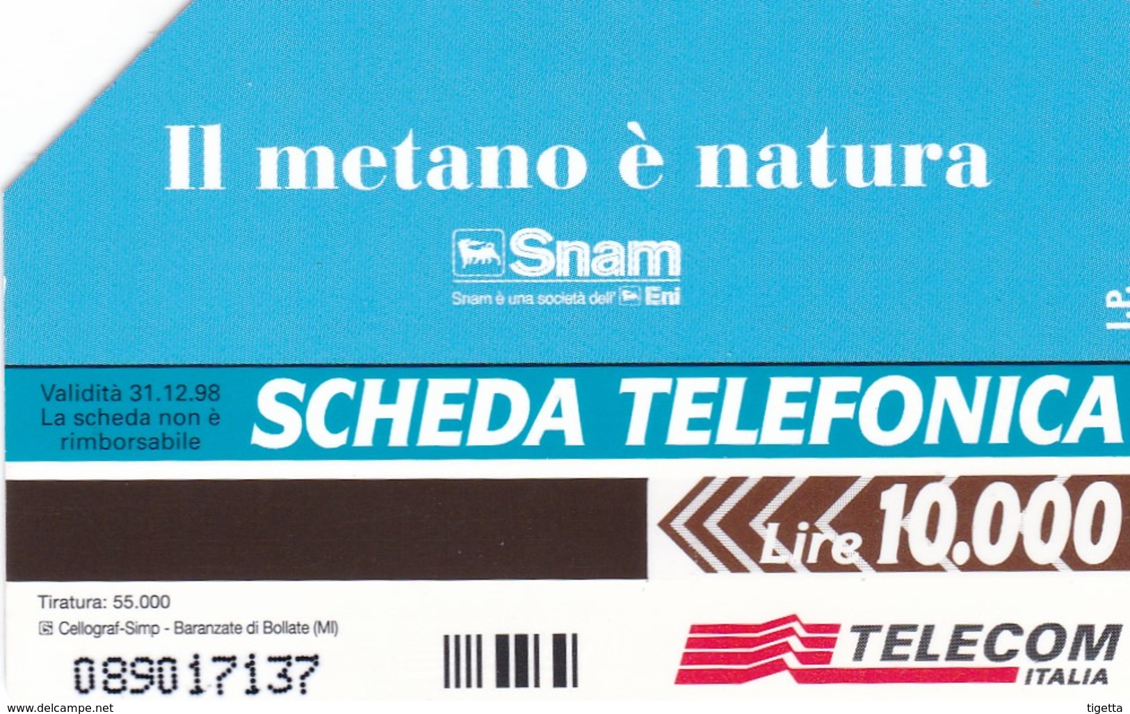 SCHEDA TELEFONICA  SNAM MONTAGNE  SCADENZA 31/12/1998 USATA - Pubbliche Speciali O Commemorative