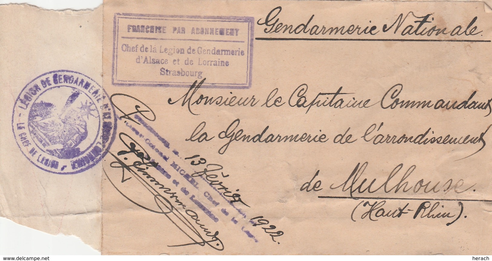 France Alsace Carton Colis En Franchise Gendarmerie Strasbourg 1922 - 1921-1960: Modern Period