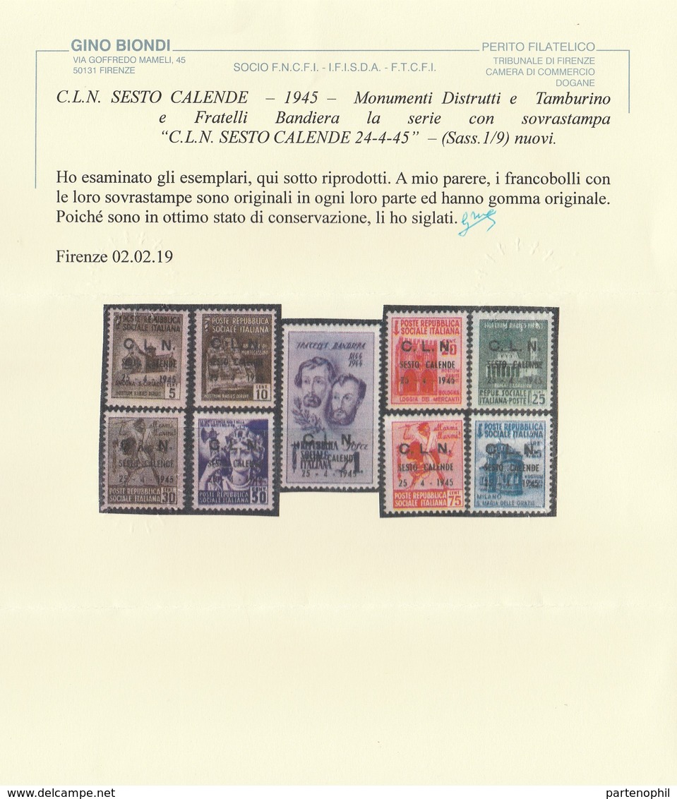 391 * Sesto Calende 1945 – Decreto Del C.L.N. Di Sesto Calende N. 1/9. Cat. € 1200,00. SPL - Emissions Locales/autonomes