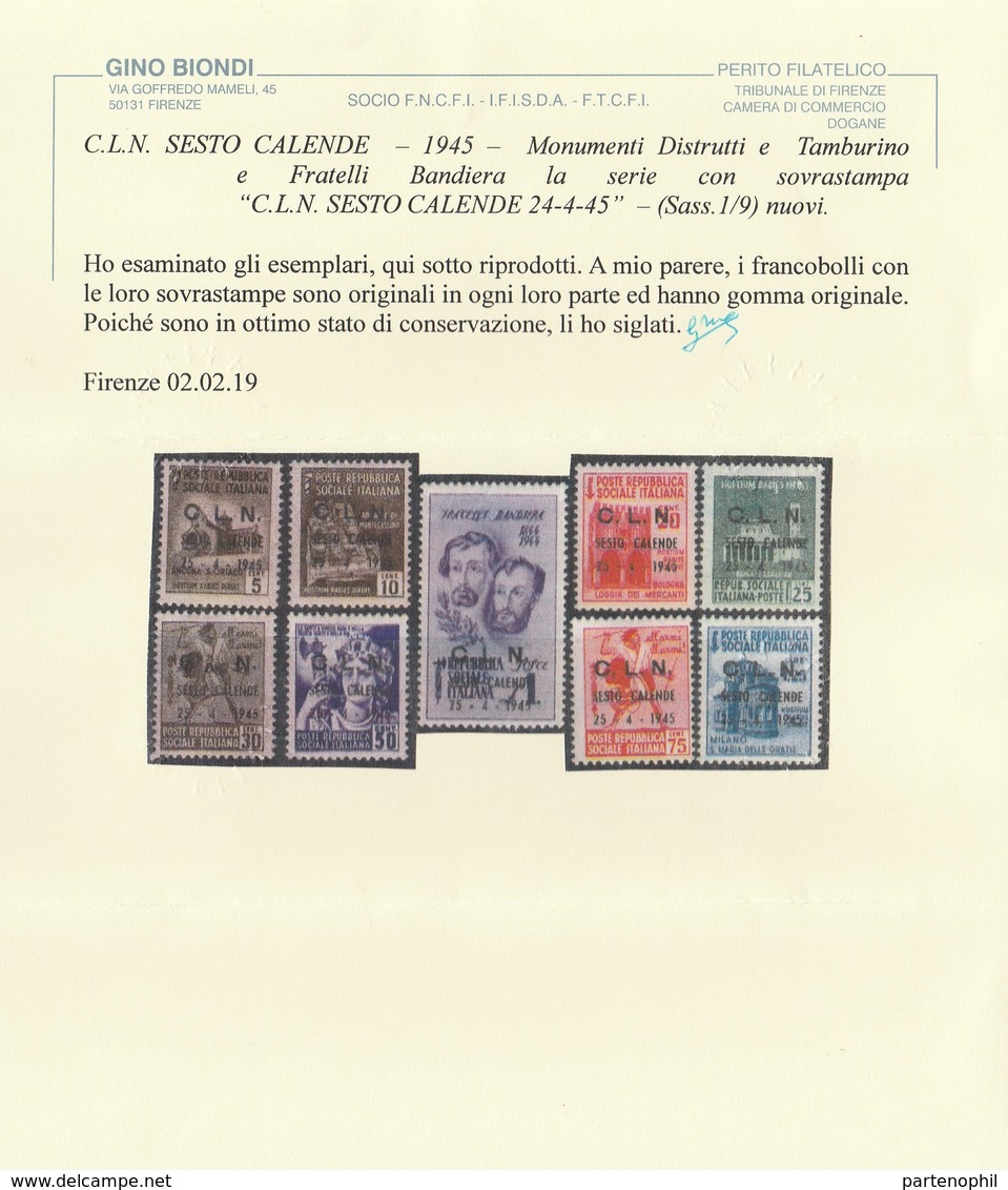 391 * Sesto Calende 1945 – Decreto Del C.L.N. Di Sesto Calende N. 1/9. Cat. € 1200,00. SPL - Emissioni Locali/autonome