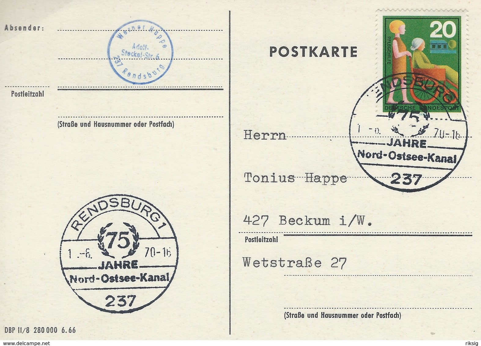 Germany - Straßenpostwagen Um 1900. Postmark Rendsburg :75 Years Nord-Ostsee- Kanal # 06982 - Postal Services