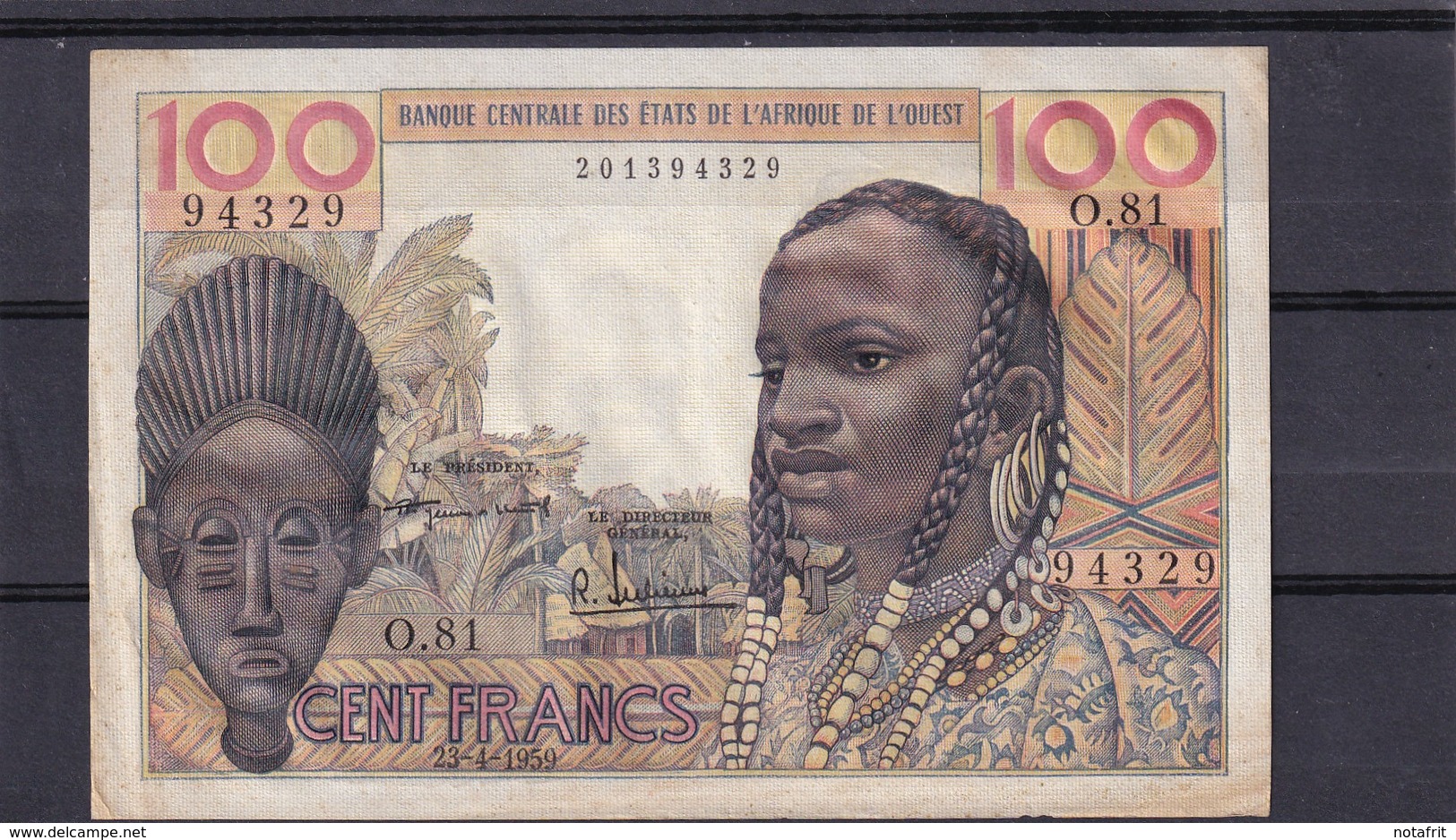 Aof West Africa 100 Fr  General Issue ( No Letter ) Dated 23-4-1959 - États D'Afrique De L'Ouest