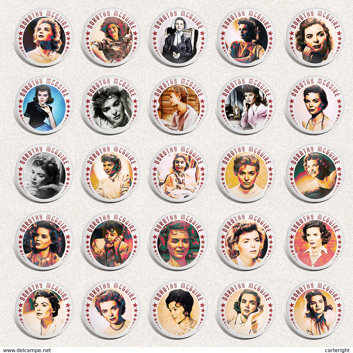 DOROTHY MCGUIRE Movie Film Fan ART BADGE BUTTON PIN SET 2 (1inch/25mm Diameter) 60x - Cinéma