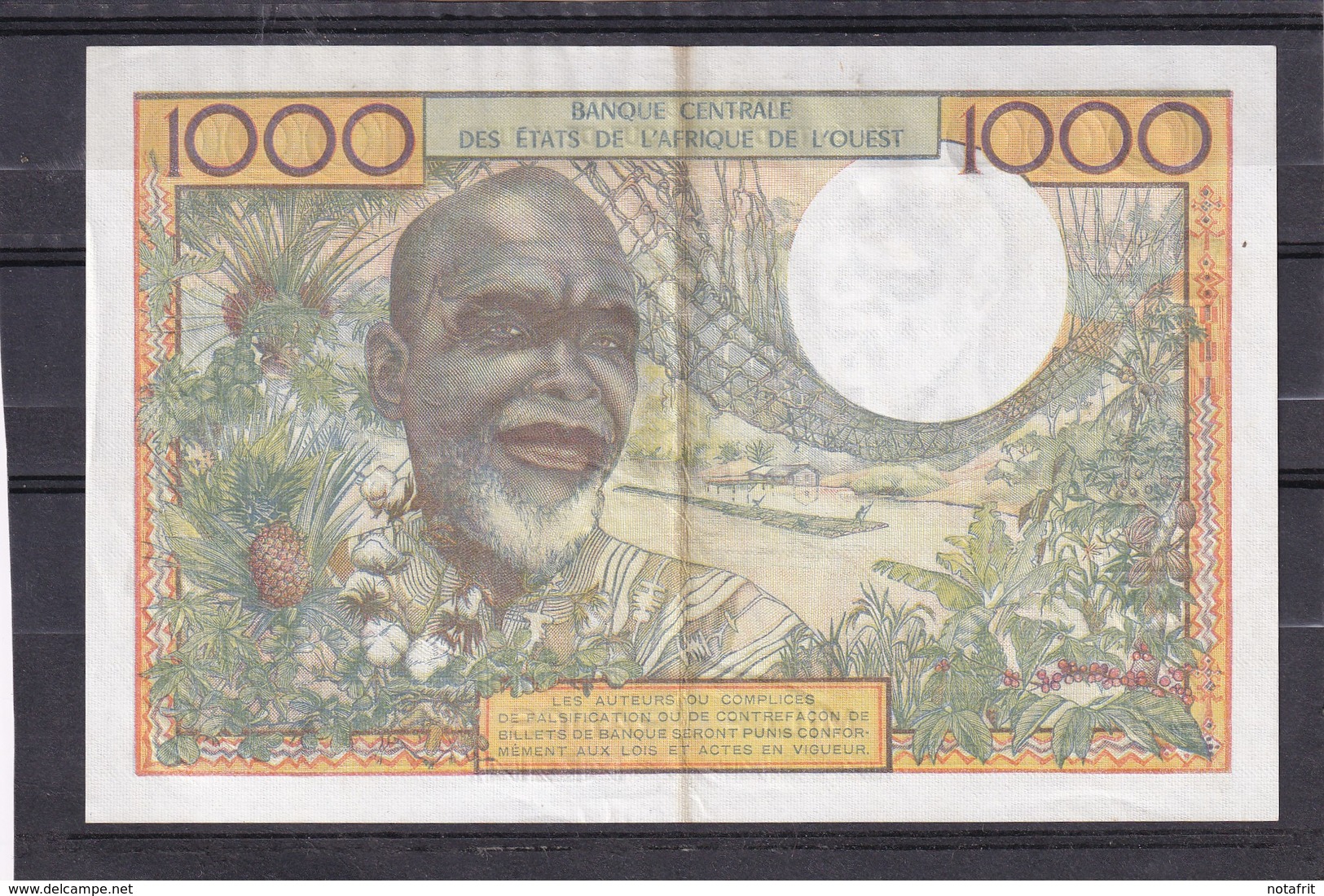 AOF Ivory Coast  1000 Fr  Center Fold Pli Central - États D'Afrique De L'Ouest