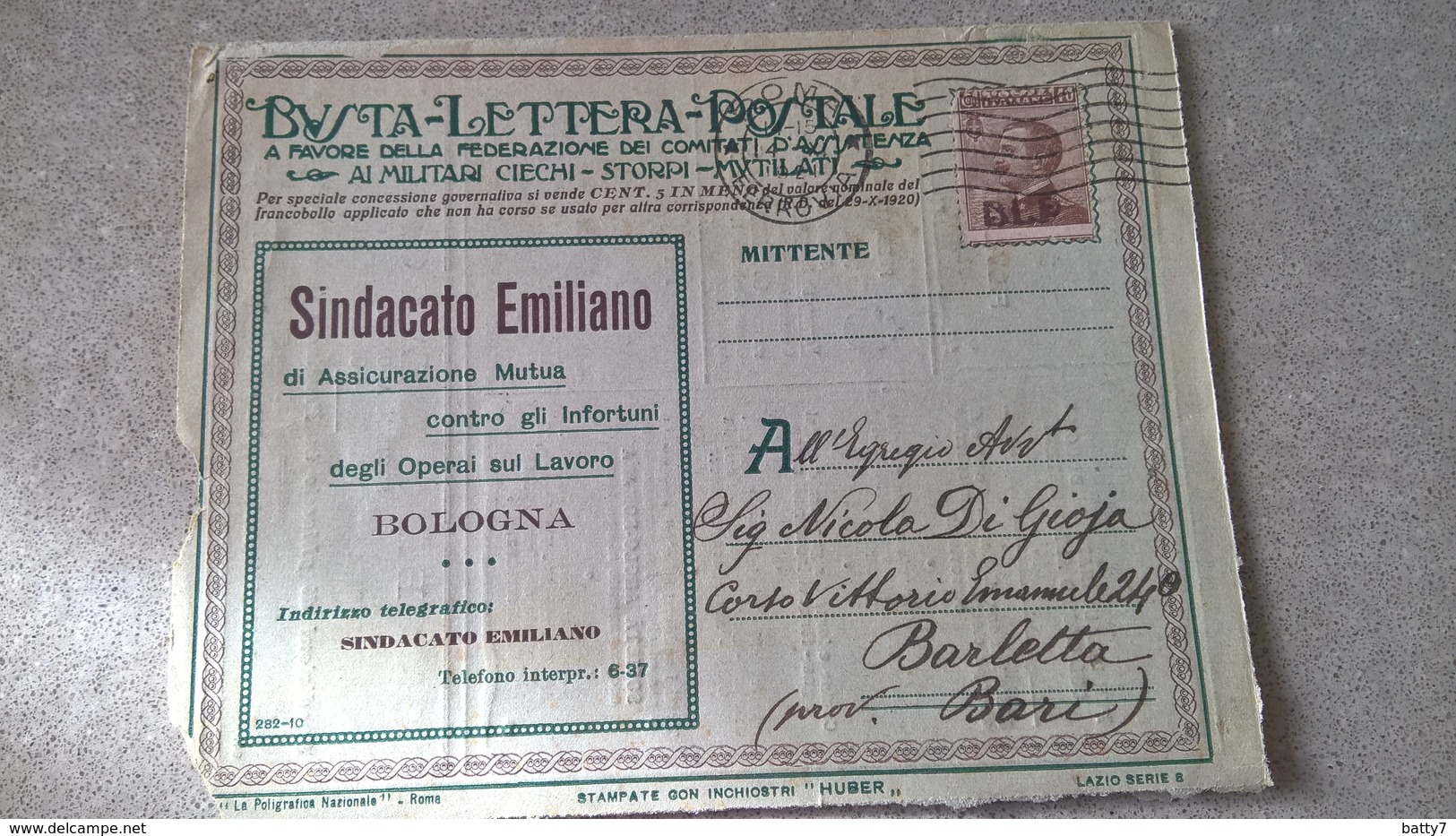 ITALIA REGNO 1921 BUSTA LETTERA POSTALE  VIAGGIATA CON LETTERA ALL'INTERNO - Francobolli Per Buste Pubblicitarie (BLP)
