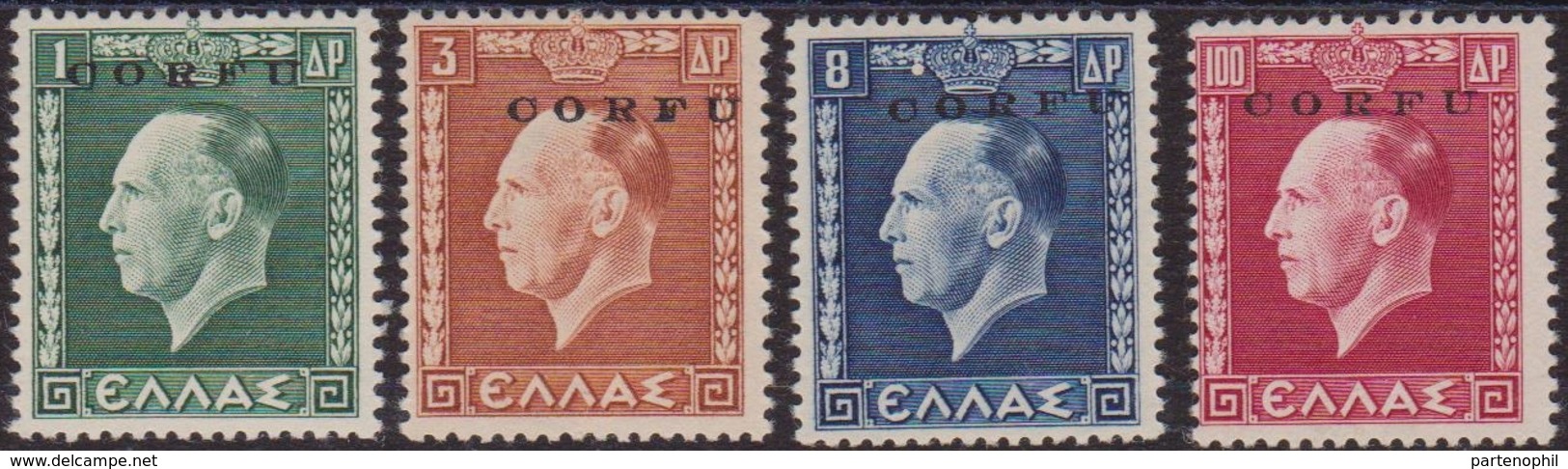 417 ** Corfù 1941 – Soprastampati CORFU N. 15/18. Cert. Biondi. Cat. € 1500. SPL - Korfu