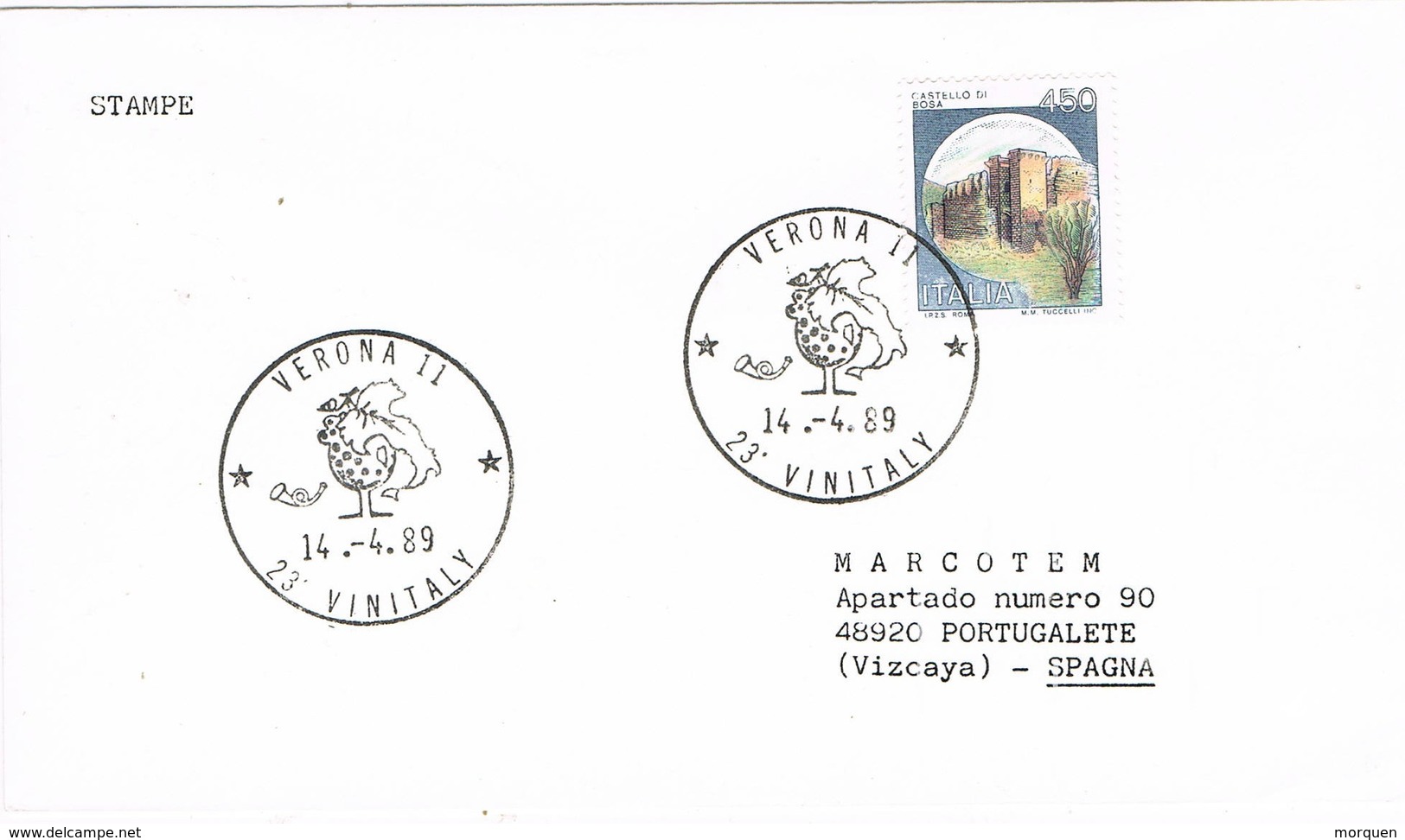 32088. Carta VERONA Italia 1989. Theme Wein, Vino. Feria 23 VINITALY - 1981-90: Marcophilie