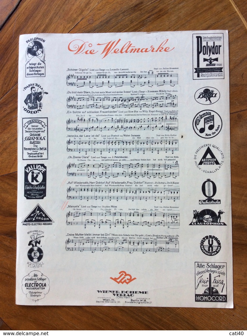 GRAFICA EDITORIALE  GERMANIA 1930 LOCANDINA  MUSICALE Wen Die Glutorangen Gluh'n MUSIK VON CARLOT Verlag W.BOHEMEBERLIN - Musique Folklorique