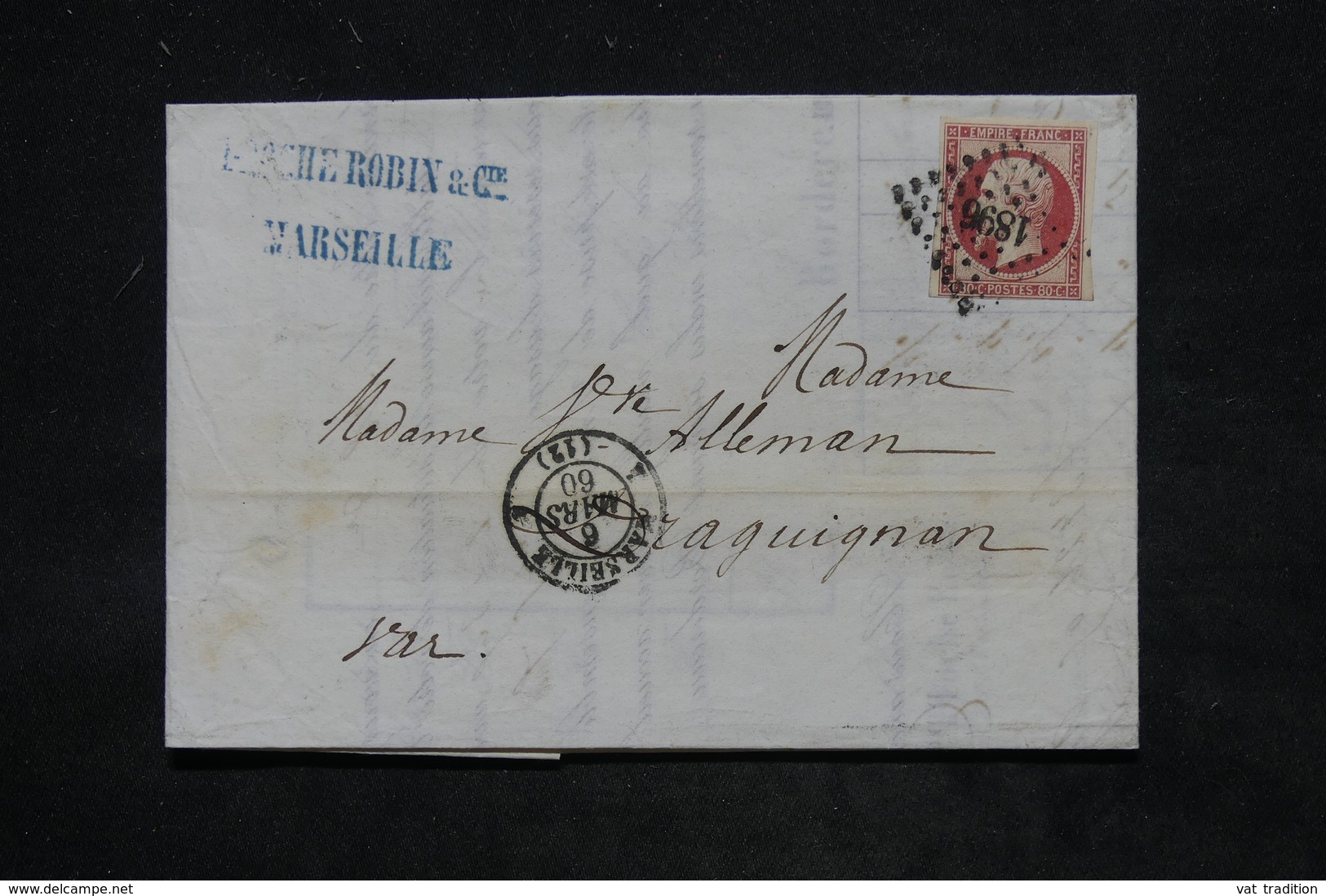 FRANCE - Lettre De Marseille Pour Draguignan En 1860 , Affranchissement Napoléon 80cts - L 25774 - 1849-1876: Période Classique