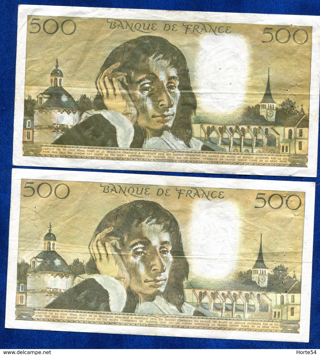 LOT 2 BILLETS 500FR Pascal 1971 Et 1969 - 500 F 1968-1993 ''Pascal''