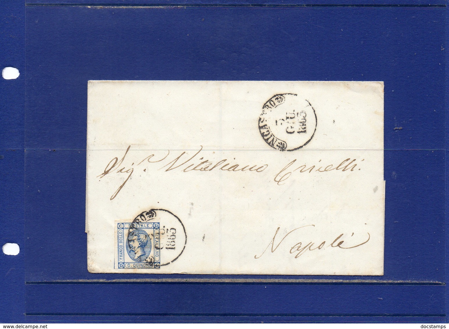 ##(DAN194)-Italy 1863-Piego Senza Testo Affrancato Effigie Cent.15 1°tipo Da  Nicastro, Annullo Borbonico  Per Napoli - Storia Postale