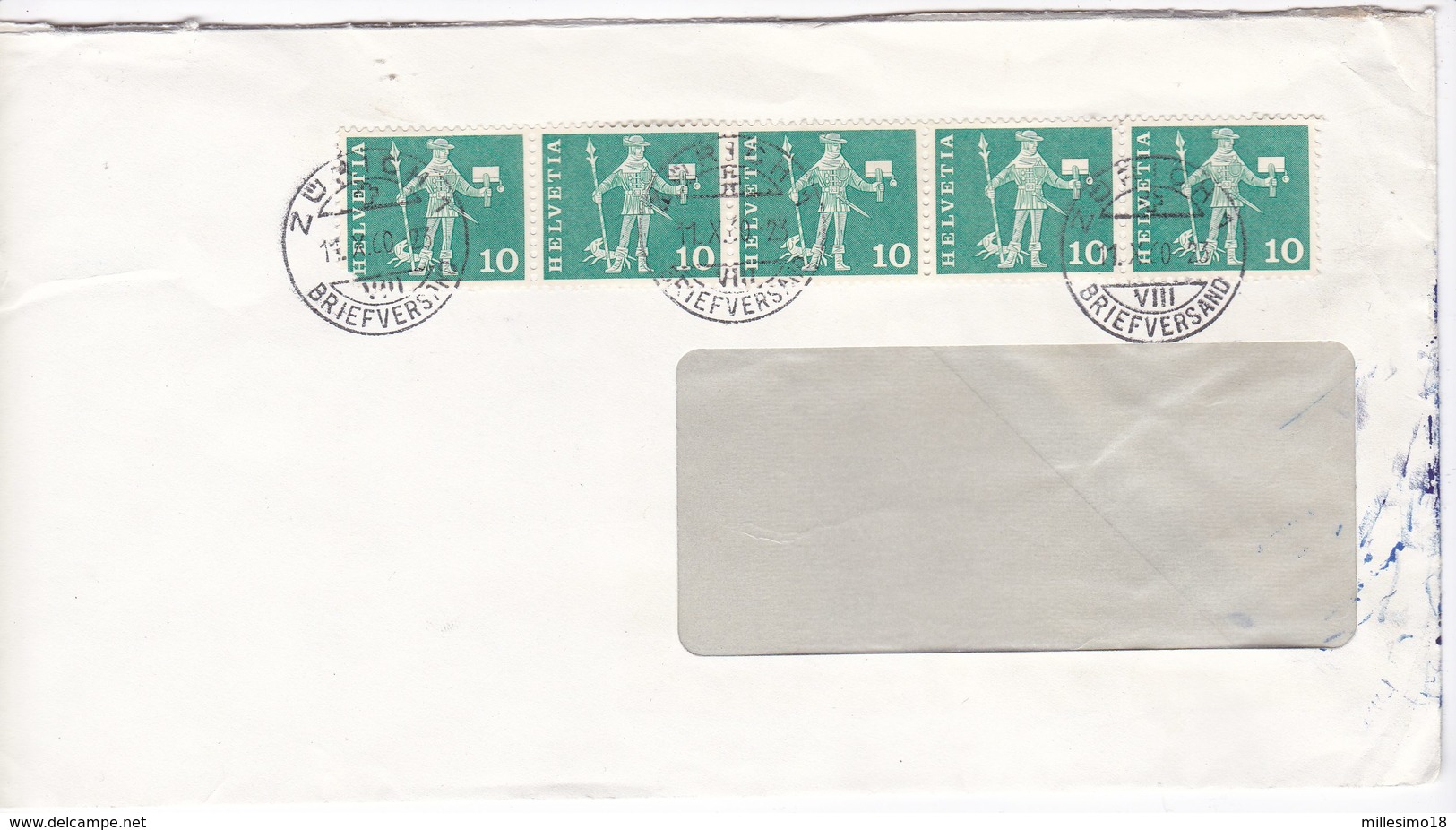 Svizzera Switzerland Suisse Helvetia 1960 Cover Strip Of 5 Stamps - Storia Postale