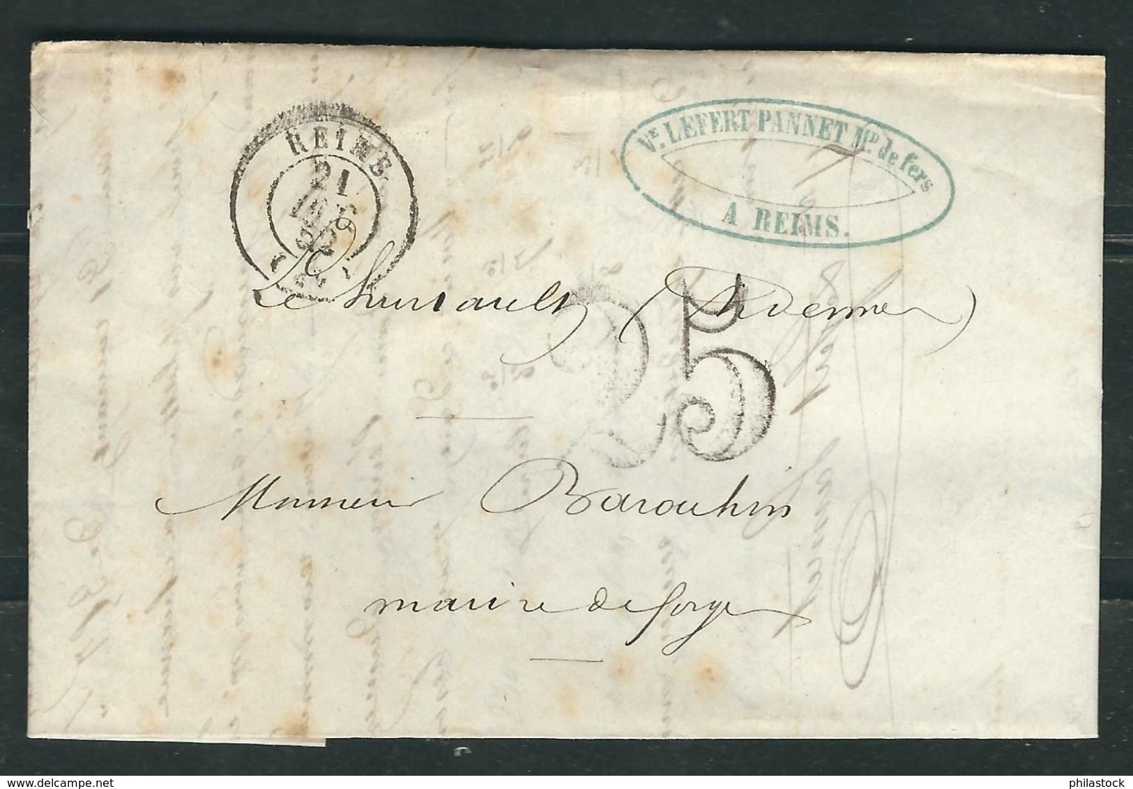 FRANCE 1852 Marque Postale Taxée De Reims - 1849-1876: Période Classique