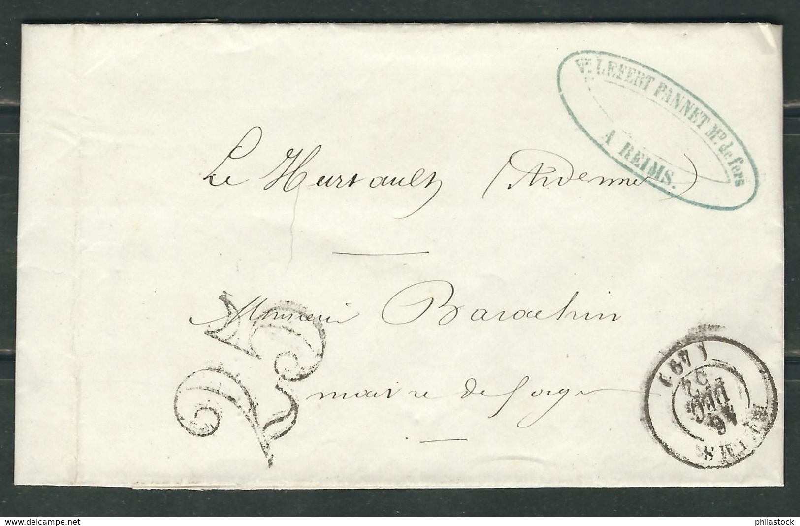 FRANCE 1852 Marque Postale Taxée De Reims - 1849-1876: Période Classique