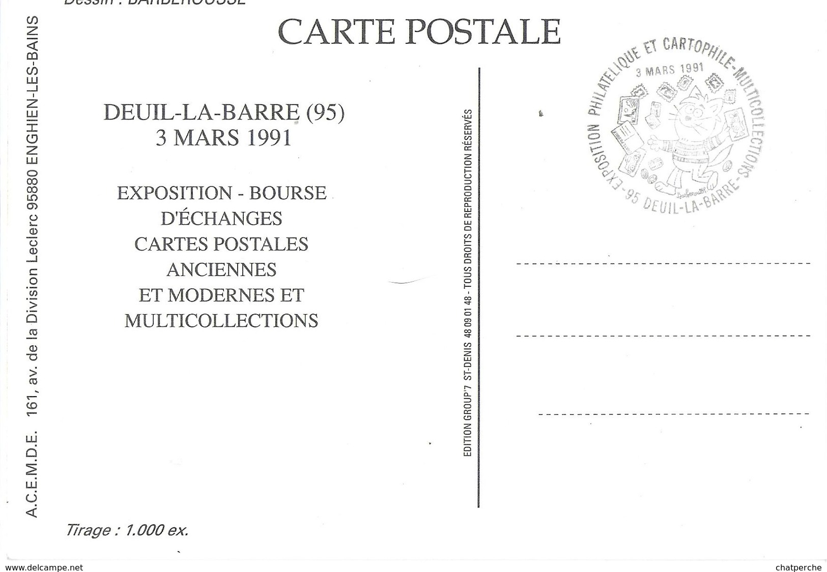 BARBEROUSSE  ILLUSTRATEUR SALON CARTOPHILE DEUIL LA BARRE 1991  PARAPLUIE - Barberousse