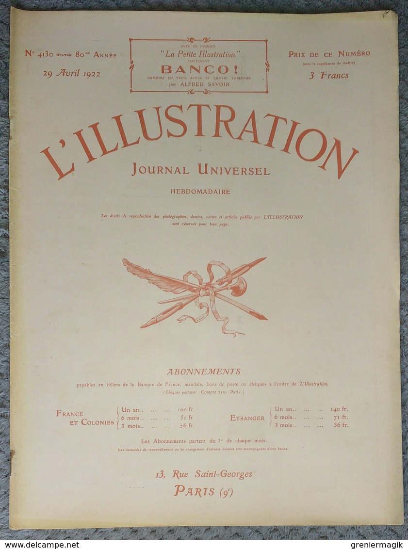 L'Illustration 4130 29 Avril 1922 Conférence De Gènes/Algérie/Maroc/Tunisie/Chaliapine/Fêtes Provençales De Vence - L'Illustration