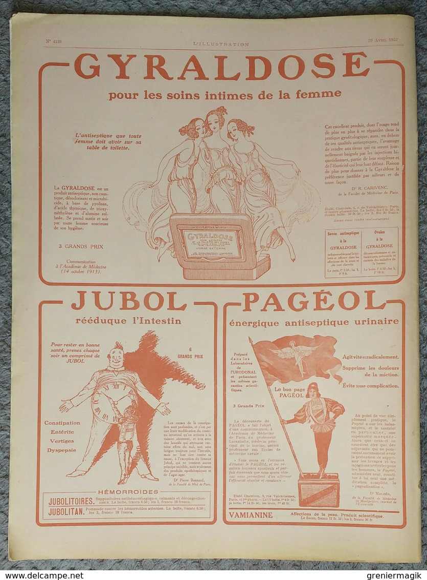 L'Illustration 4130 29 avril 1922 Conférence de Gènes/Algérie/Maroc/Tunisie/Chaliapine/Fêtes provençales de Vence