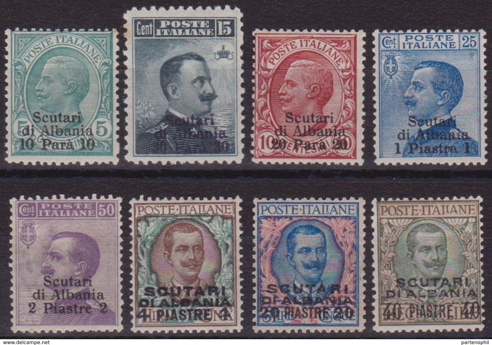 447 ** Scutari D’Albania 1909/11 – Soprastampati N. 1/8. Cert. Biondi. MNH - Uffici D'Europa E D'Asia