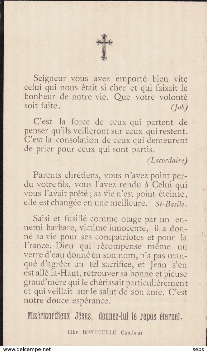 Faire Part Décès : Otage Fusillé Par Les Allemands - Solre Le Château - 29 Août 1944 - Décès