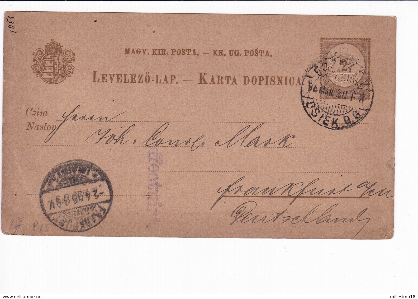 Ungheria Hungary Postal Stationery 1895 Levelezo Lap. Essek Oberstadt - Interi Postali